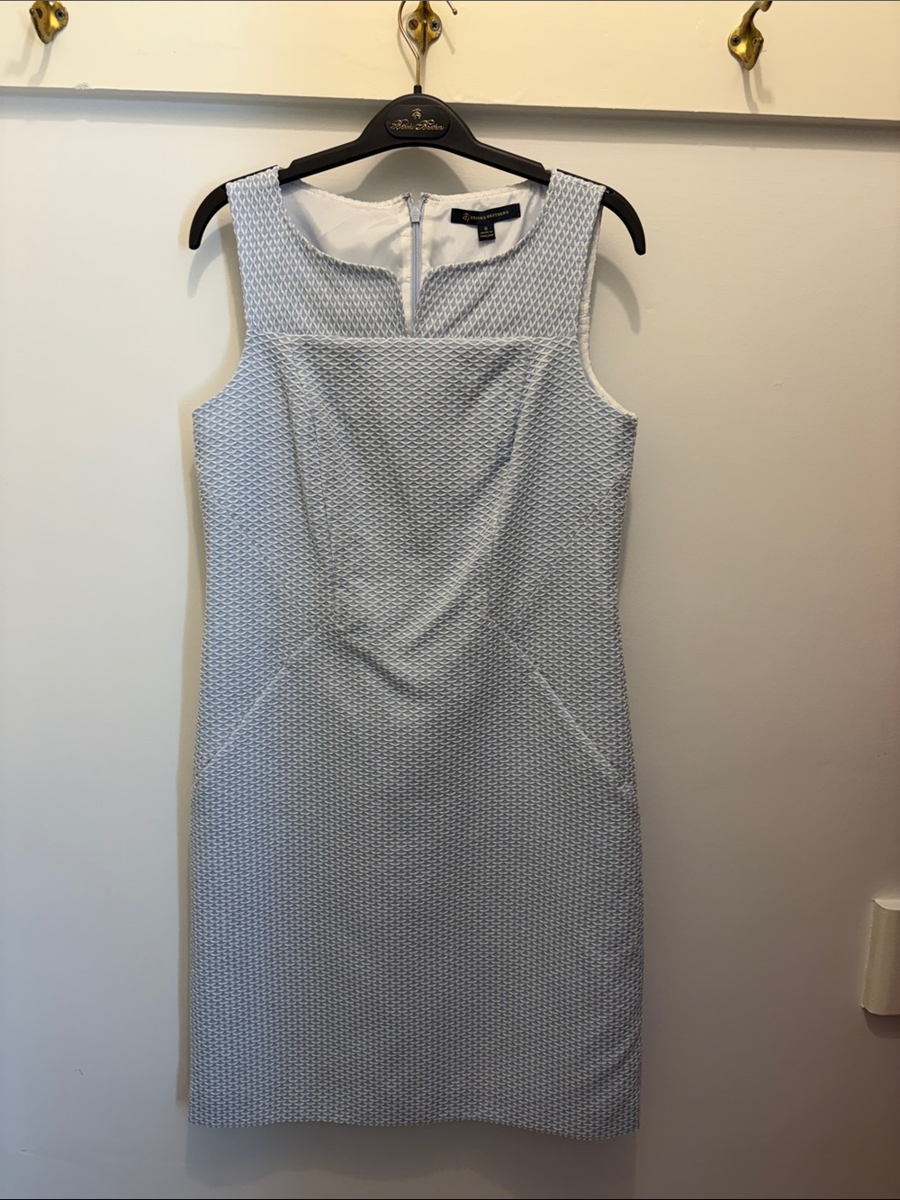 Brooks Brothers Pale Blue Sleeveless Textured Midi Sheath Dress